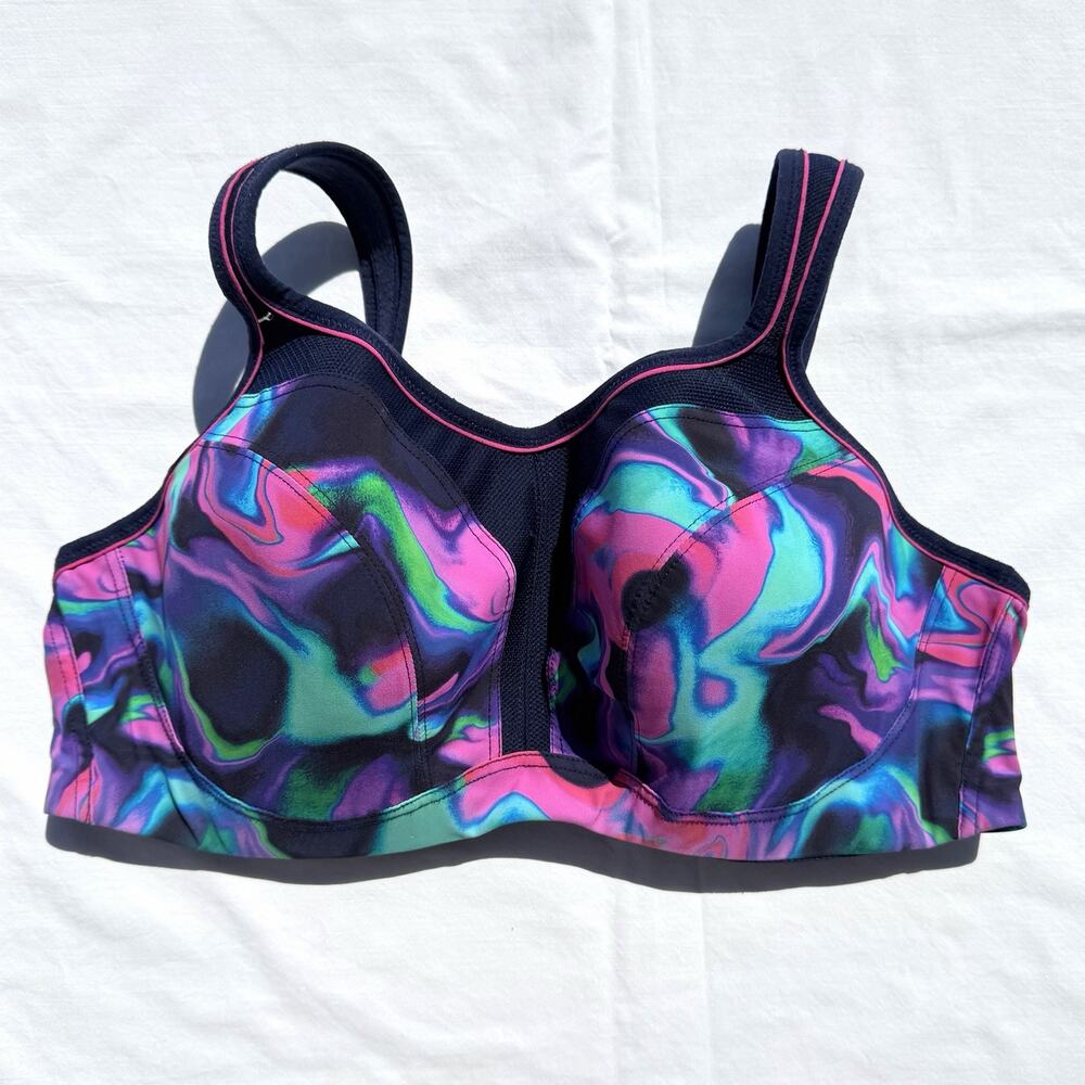 Panache Power Underwire Sports Bra 40DD Cyber Swirl Navy Blue 5021A